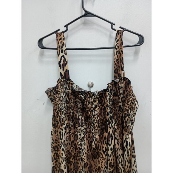 Only Nine Womens Babydoll Tank Top Large Black Brown Animal Print Smocked BOHO - Picture 6 of 6